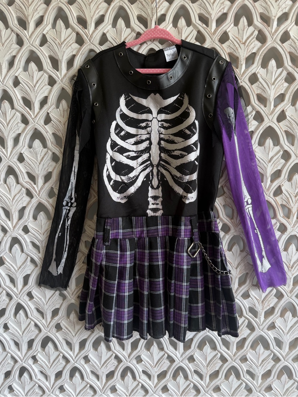 Spirit Girls Skeleton Punk Plaid Halloween Costume Dress Size M